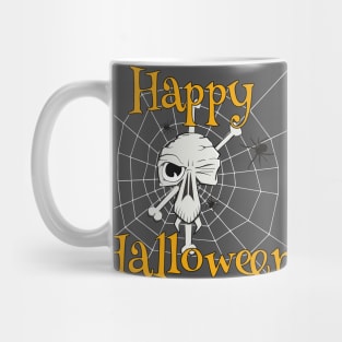 Scary Skull and Cobweb Spiders Happy Halloween Mug